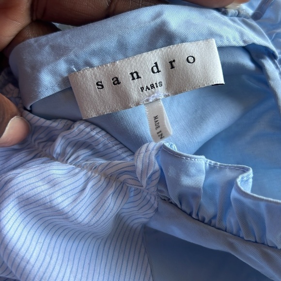 Sandro Paris Women’s Rosalyn Colorblock Pinstriped Blue Romper no size no belt - Picture 7 of 8